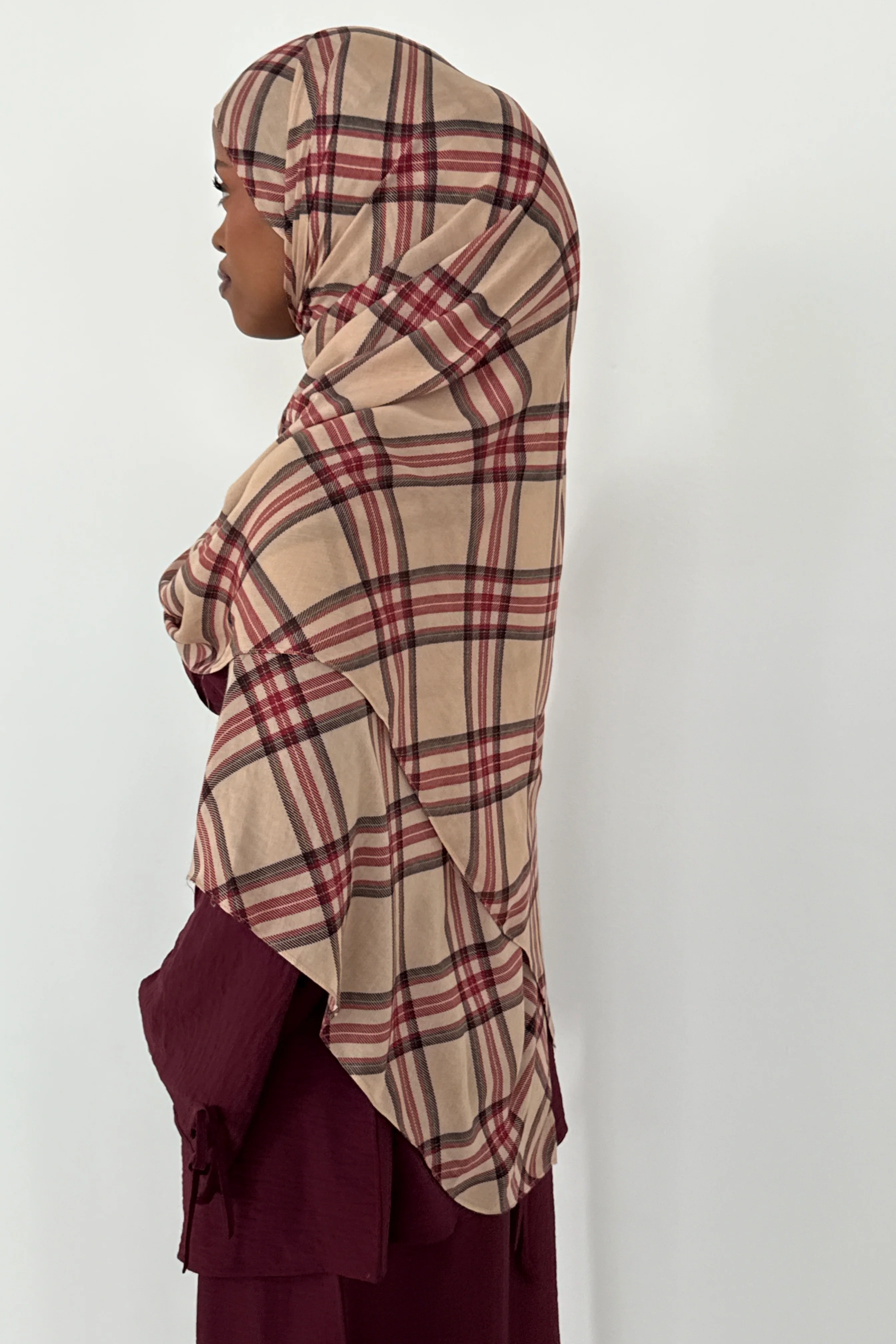MODAL PRINT HIJAB MULBERRY PLAID - Image 2